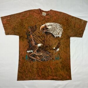 Vtg Ragtops Bald Eagle Mens T-Shirt Medium 90s All Over Brown Short Sleeve C3